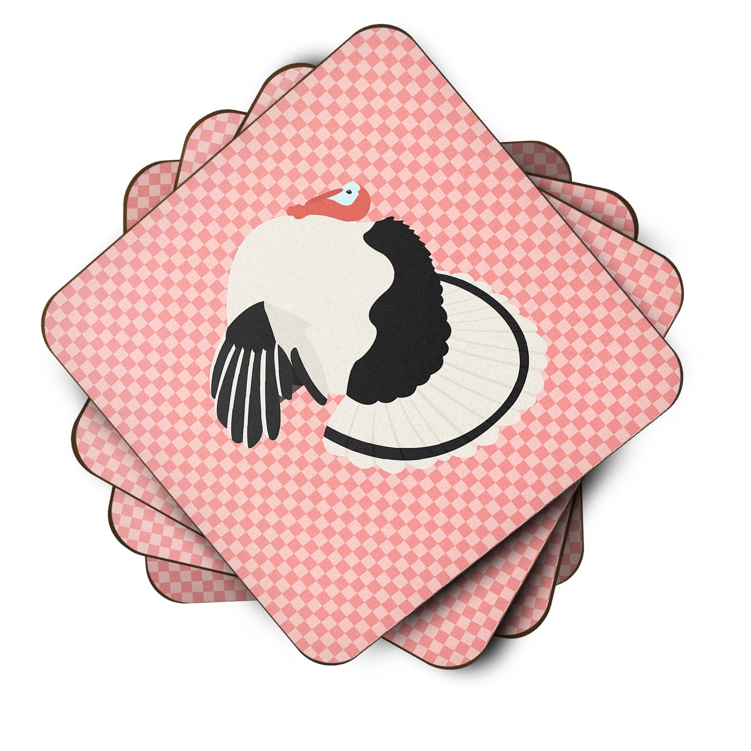 Royal Palm Turkey Pink Check Foam Coasters Set of 4 Cup Coasters for Indoor Outdoor, Tabletop Protection, Anti Slip, Mouse pad Material