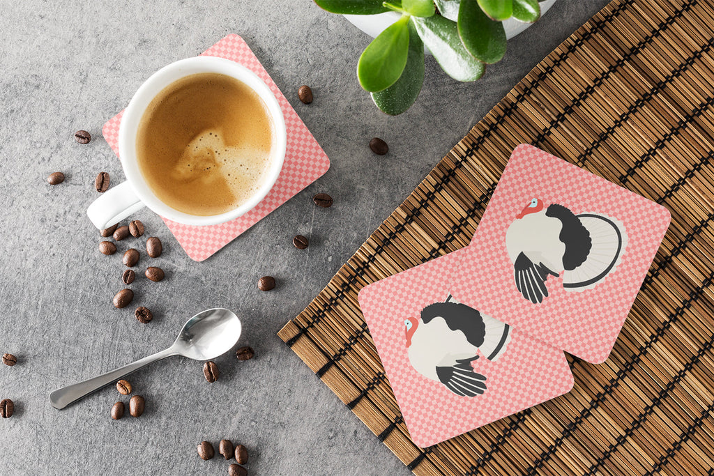 Royal Palm Turkey Pink Check Foam Coasters Set of 4 Cup Coasters for Indoor Outdoor, Tabletop Protection, Anti Slip, Mouse pad Material