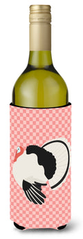 Royal Palm Turkey Pink Check Wine Bottle Hugger Gift Sleeve for Standard 750 ml Bottles, Insulated Reusable Also Fits Mini Shot & Pint Bottles
