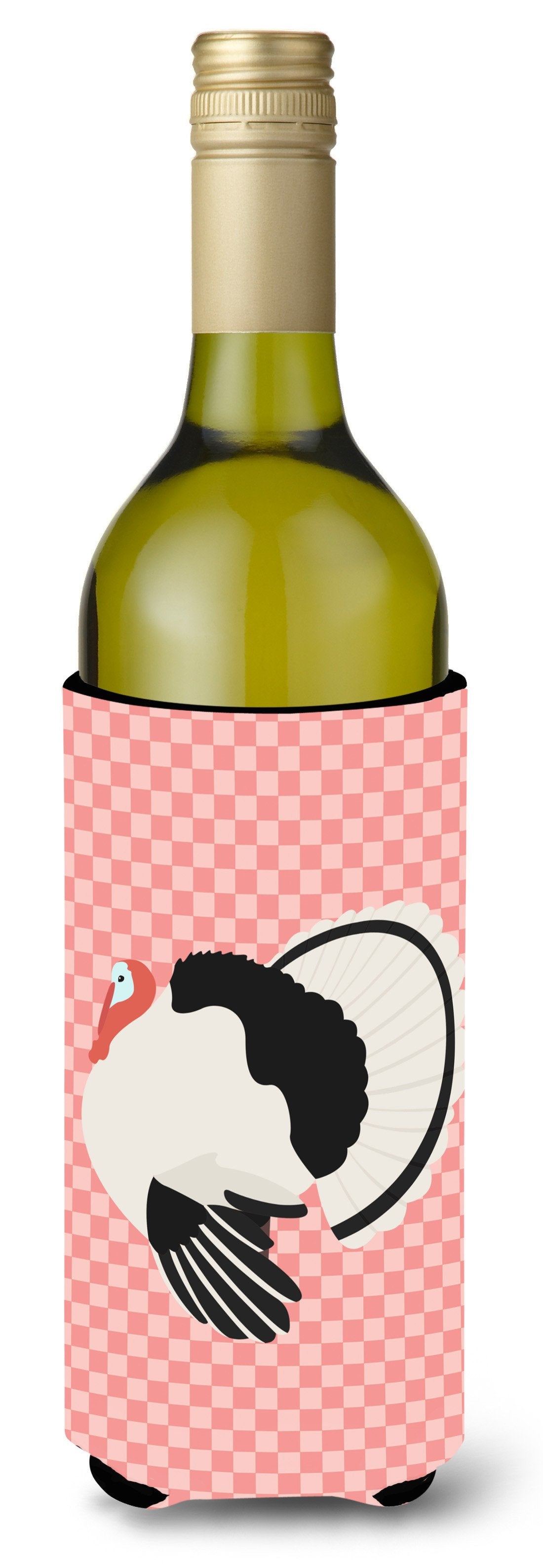 Royal Palm Turkey Pink Check Wine Bottle Hugger Gift Sleeve for Standard 750 ml Bottles, Insulated Reusable Also Fits Mini Shot & Pint Bottles