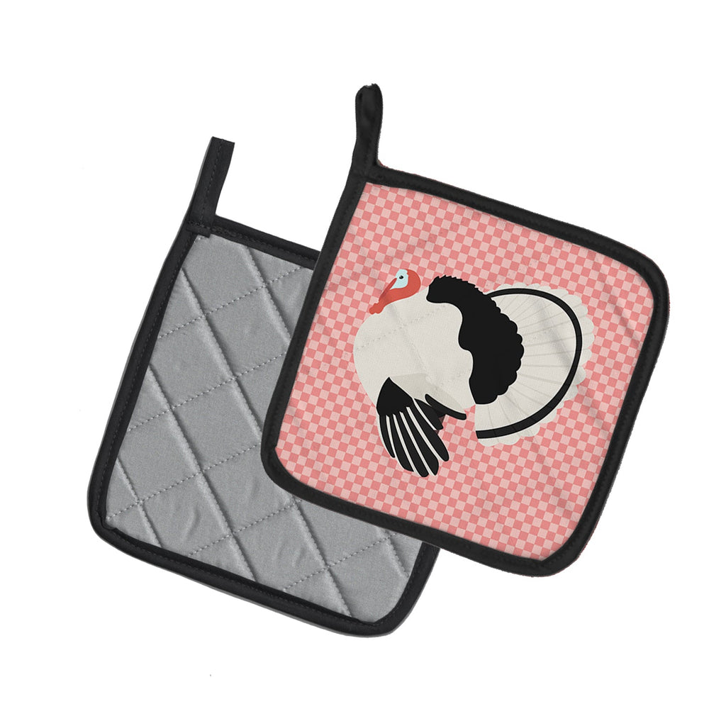 Royal Palm Turkey Pink Check Pot Holder Set of 2 Heat Resistant Quilted Hot Pads 7.5 x 7.5 Inch, Insulated Kitchen Trivets for Cooking & Baking