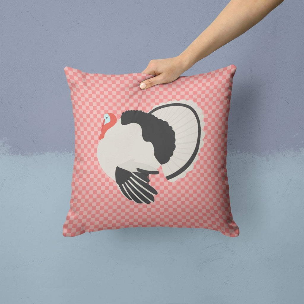 Royal Palm Turkey Pink Check Decorative Throw Pillow 14x14 Indoor Outdoor Accent Cushion, Fabric Cover with Insert for Sofa, Bed, Porch & Living Room