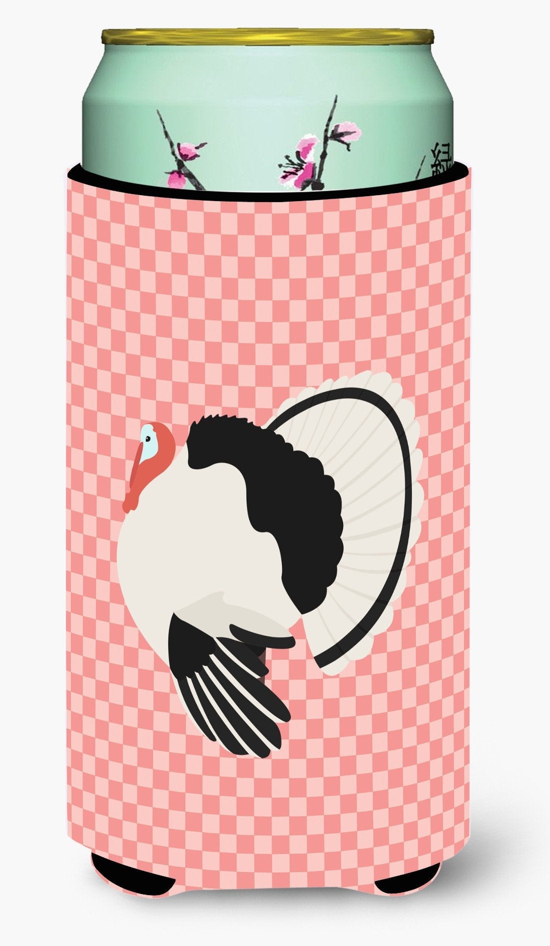 Royal Palm Turkey Pink Check Tall Boy Hugger Can Cooler Sleeve Machine Washable Drink Collapsible Insulator Beverage Insulated Holder