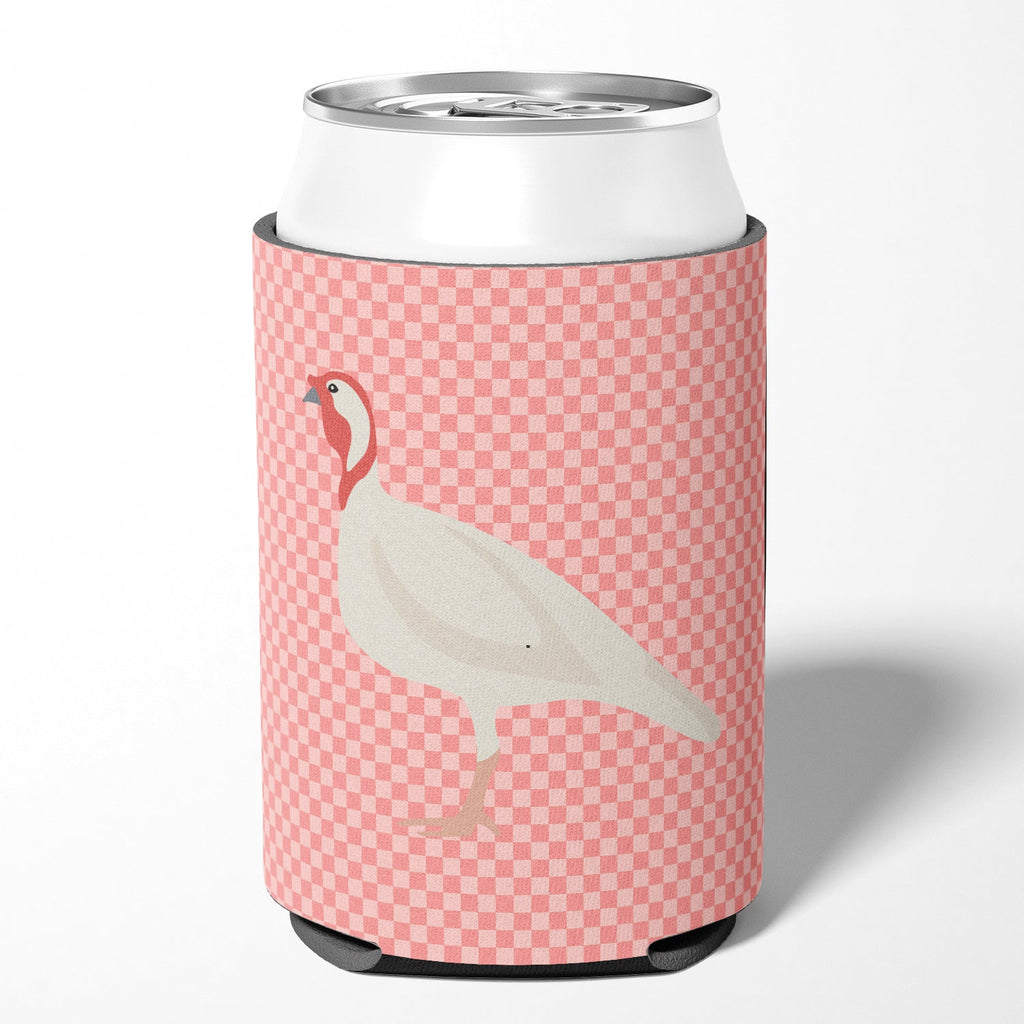 Beltsville Small White Turkey Hen Pink Check Can or Bottle Hugger Cooler Sleeve for Standard 12 oz Cans, Insulated Foam Beer & Soda Can Hugger Reusable