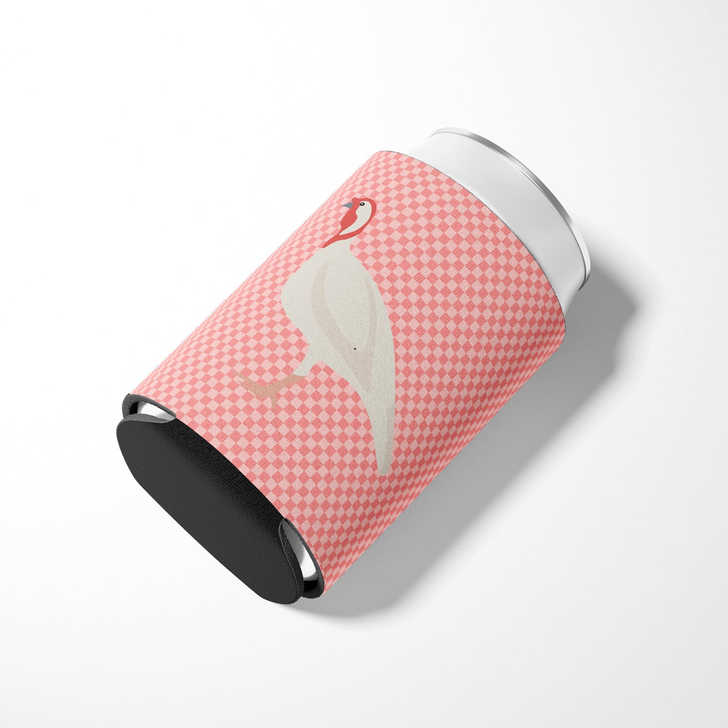 Beltsville Small White Turkey Hen Pink Check Can or Bottle Hugger Cooler Sleeve for Standard 12 oz Cans, Insulated Foam Beer & Soda Can Hugger Reusable