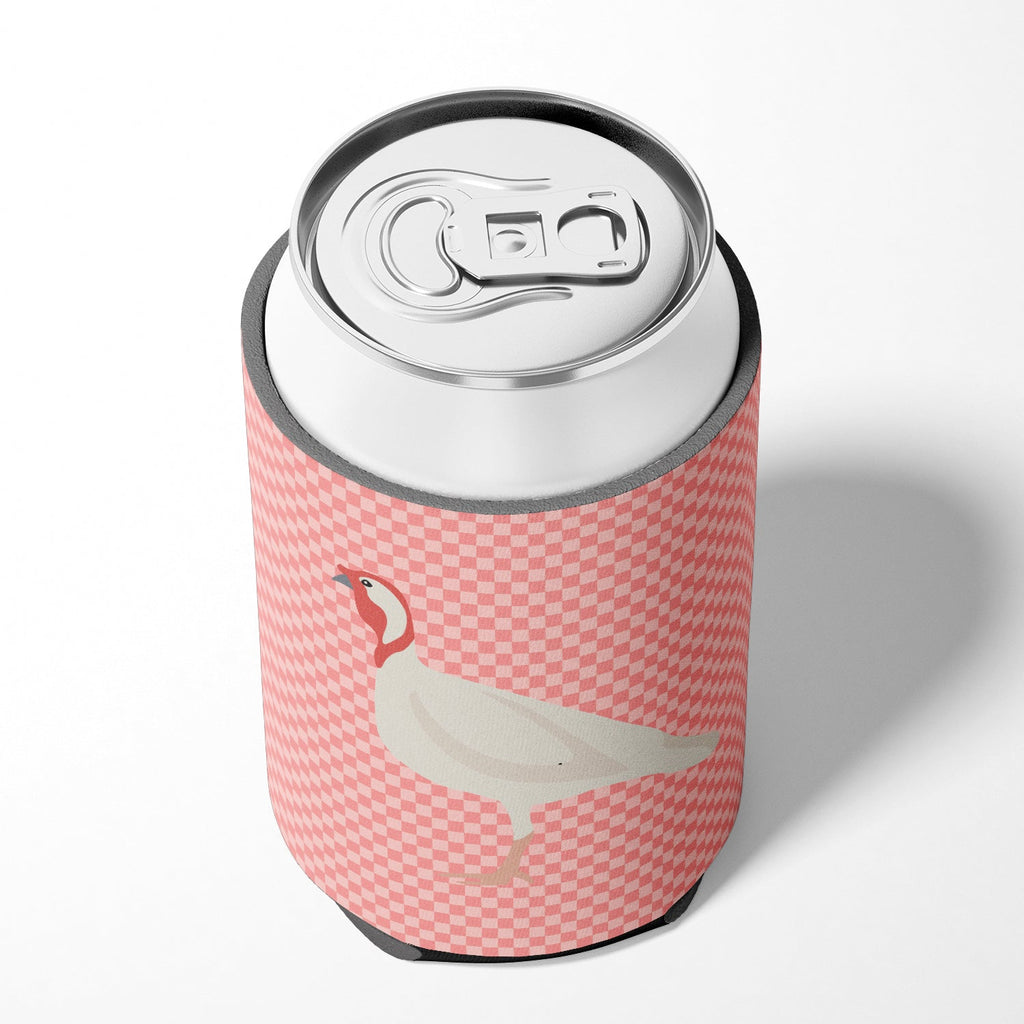 Beltsville Small White Turkey Hen Pink Check Can or Bottle Hugger Cooler Sleeve for Standard 12 oz Cans, Insulated Foam Beer & Soda Can Hugger Reusable