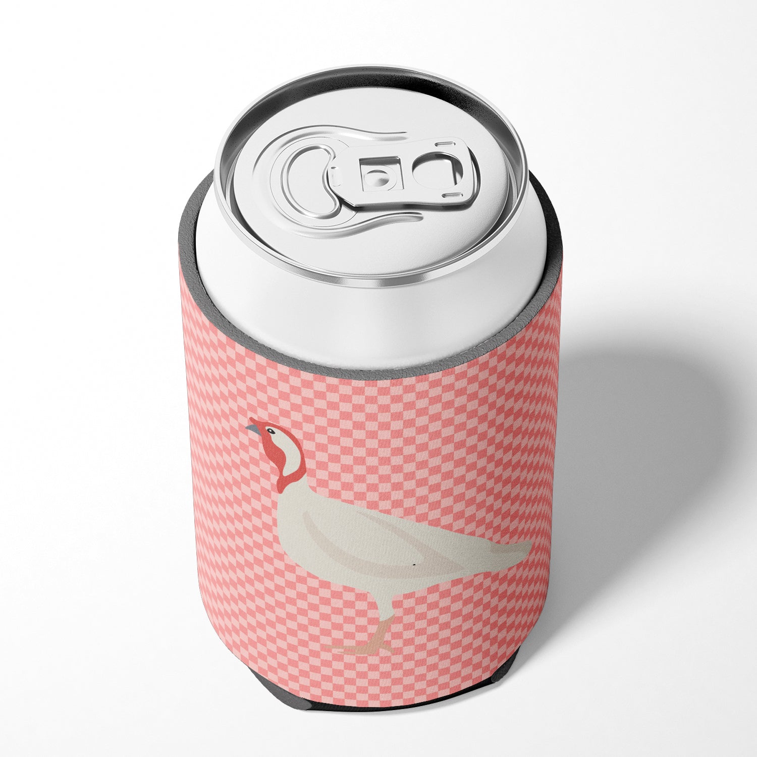 Beltsville Small White Turkey Hen Pink Check Can or Bottle Hugger Cooler Sleeve for Standard 12 oz Cans, Insulated Foam Beer & Soda Can Hugger Reusable