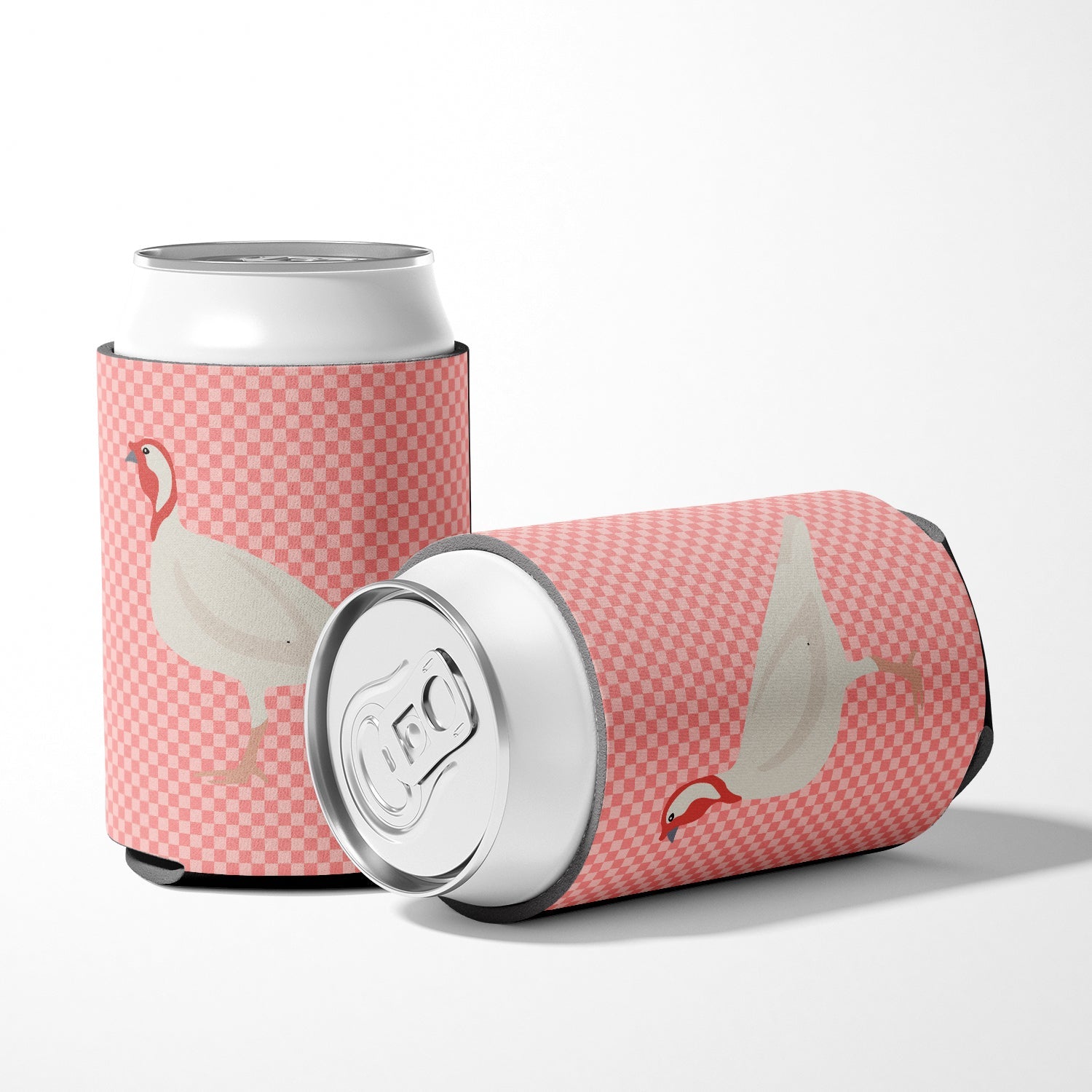Beltsville Small White Turkey Hen Pink Check Can or Bottle Hugger Cooler Sleeve for Standard 12 oz Cans, Insulated Foam Beer & Soda Can Hugger Reusable