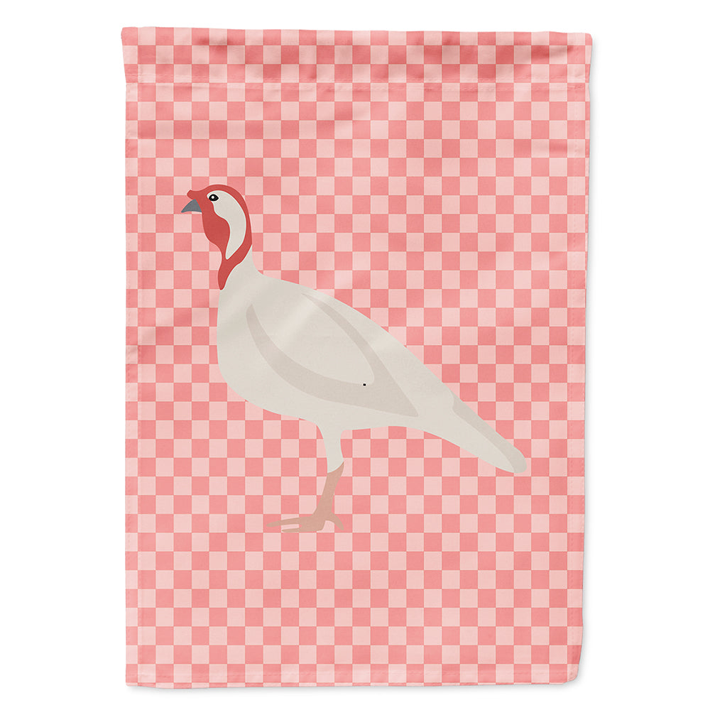 Beltsville Small White Turkey Hen Pink Check House Flag 28x40 Porch Sleeve Pole Decorative Outside Yard Banner Artwork Wall Hanging, Polyester