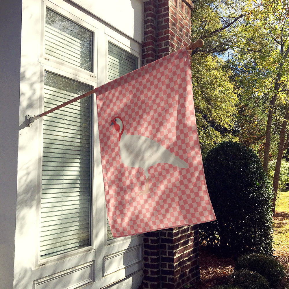 Beltsville Small White Turkey Hen Pink Check House Flag 28x40 Porch Sleeve Pole Decorative Outside Yard Banner Artwork Wall Hanging, Polyester