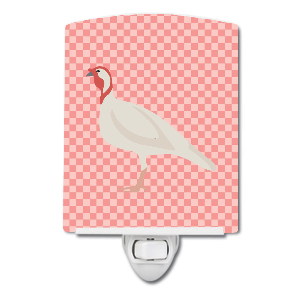 Beltsville Small White Turkey Hen Pink Check Ceramic Night Light Compact, UL-Certified, Ideal for Bedroom, Bathroom, Nursery, Hallway, Kitchen, 6x4x3, Multicolor