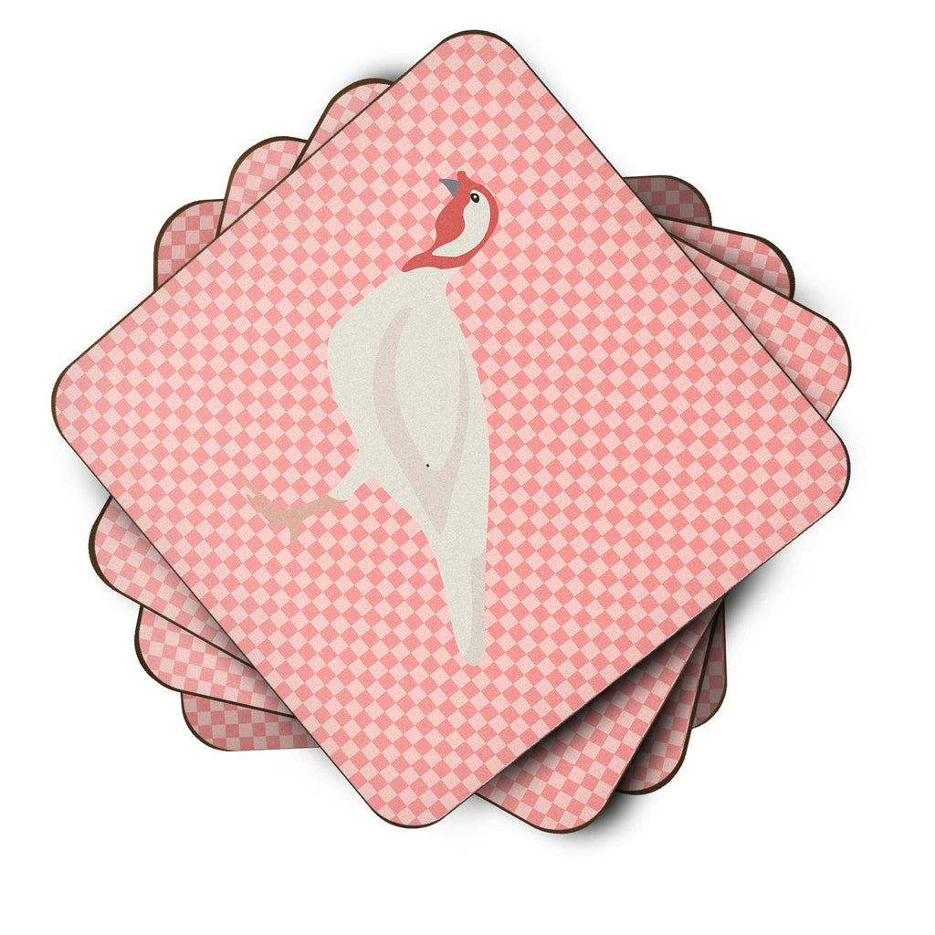 Beltsville Small White Turkey Hen Pink Check Foam Coasters Set of 4 Cup Coasters for Indoor Outdoor, Tabletop Protection, Anti Slip, Mouse pad Material