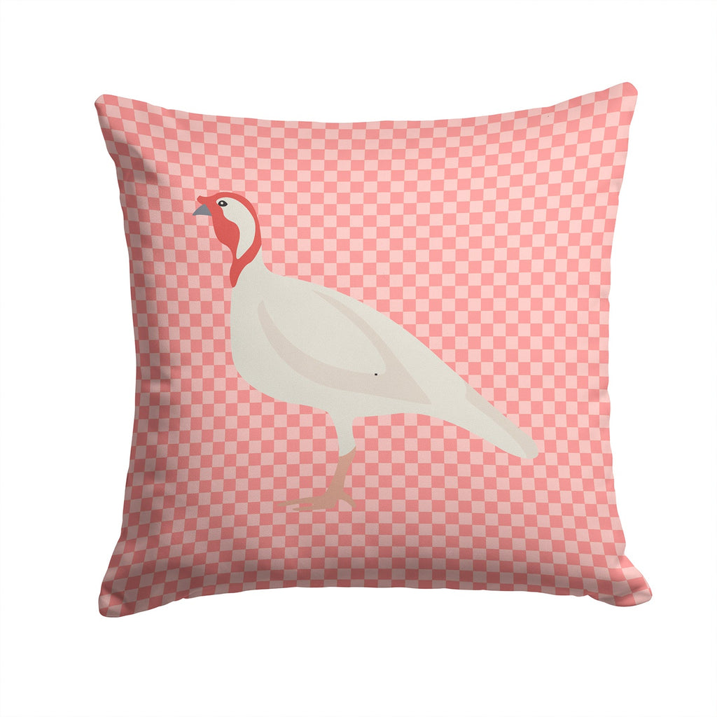 Beltsville Small White Turkey Hen Pink Check Decorative Throw Pillow 14x14 Indoor Outdoor Accent Cushion, Fabric Cover with Insert for Sofa, Bed, Porch & Living Room