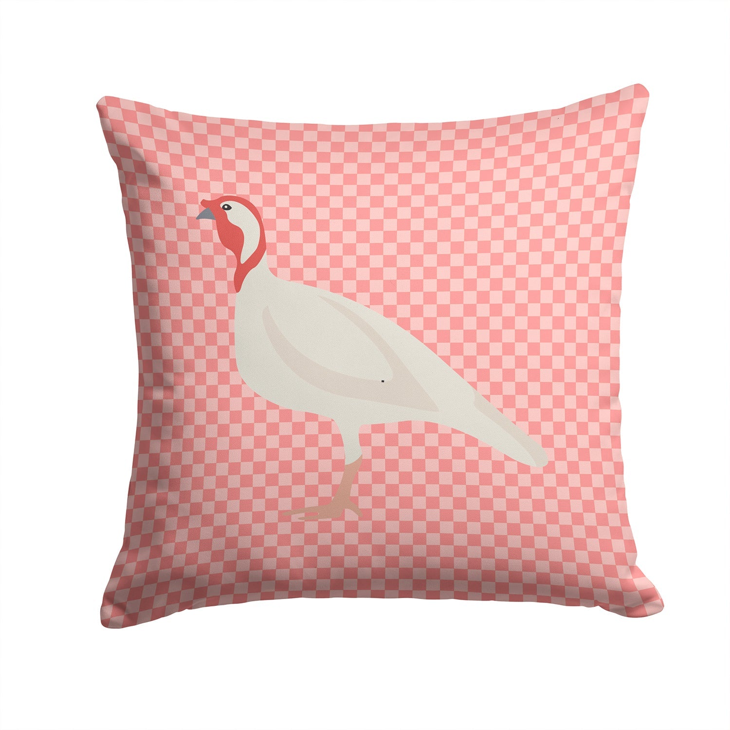 Beltsville Small White Turkey Hen Pink Check Decorative Throw Pillow 14x14 Indoor Outdoor Accent Cushion, Fabric Cover with Insert for Sofa, Bed, Porch & Living Room