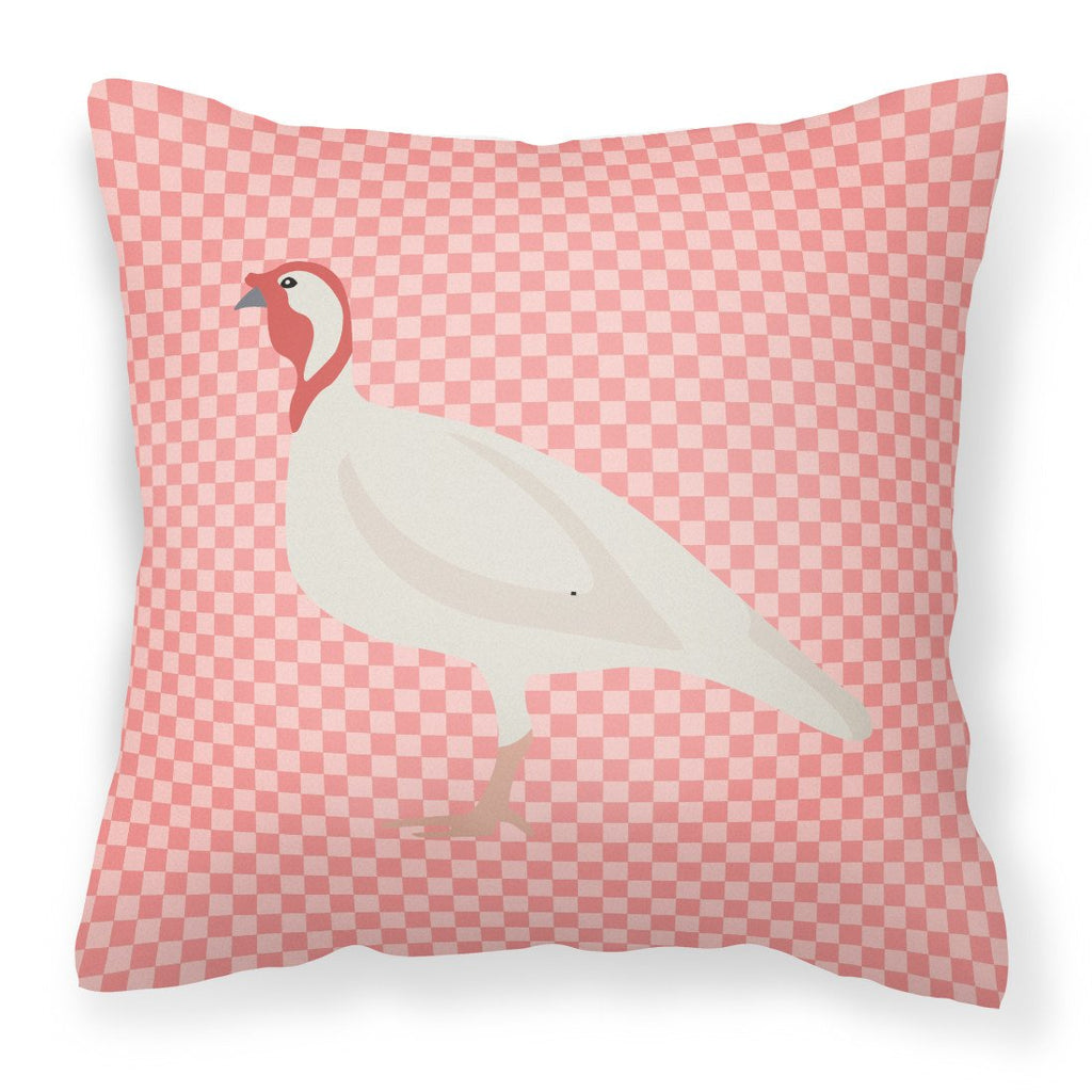 Beltsville Small White Turkey Hen Pink Check Decorative Throw Pillow 18x18 Indoor Outdoor Accent Cushion, Fabric Cover with Insert for Sofa, Bed, Porch & Living Room