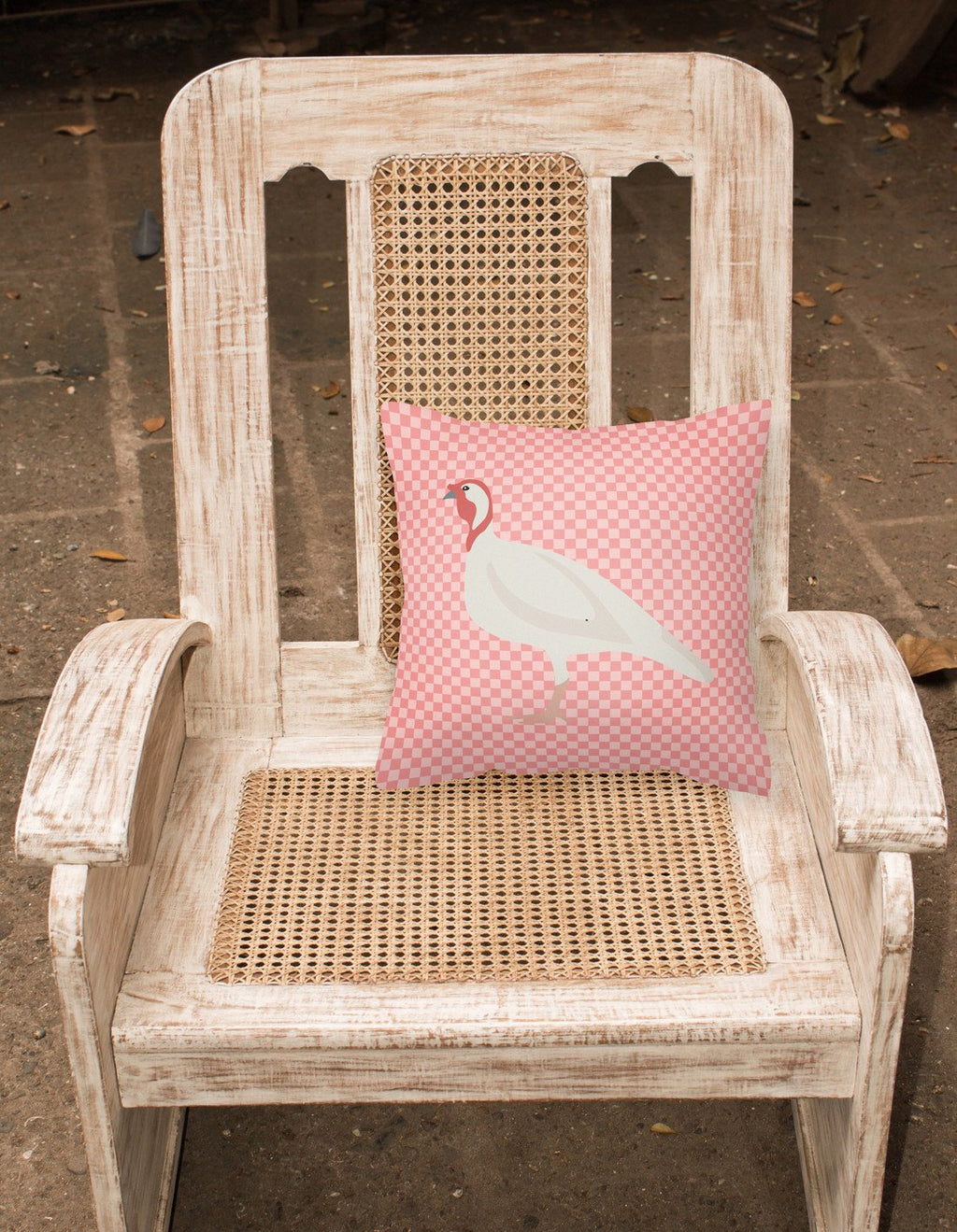 Beltsville Small White Turkey Hen Pink Check Decorative Throw Pillow 18x18 Indoor Outdoor Accent Cushion, Fabric Cover with Insert for Sofa, Bed, Porch & Living Room