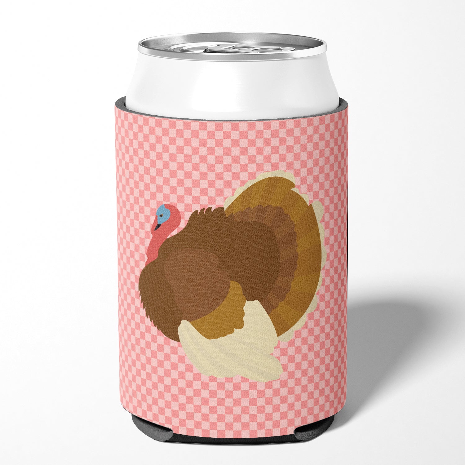 French Turkey Dindon Pink Check Can or Bottle Hugger Cooler Sleeve for Standard 12 oz Cans, Insulated Foam Beer & Soda Can Hugger Reusable