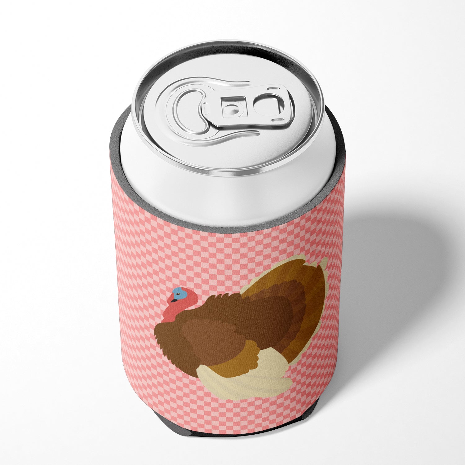 French Turkey Dindon Pink Check Can or Bottle Hugger Cooler Sleeve for Standard 12 oz Cans, Insulated Foam Beer & Soda Can Hugger Reusable