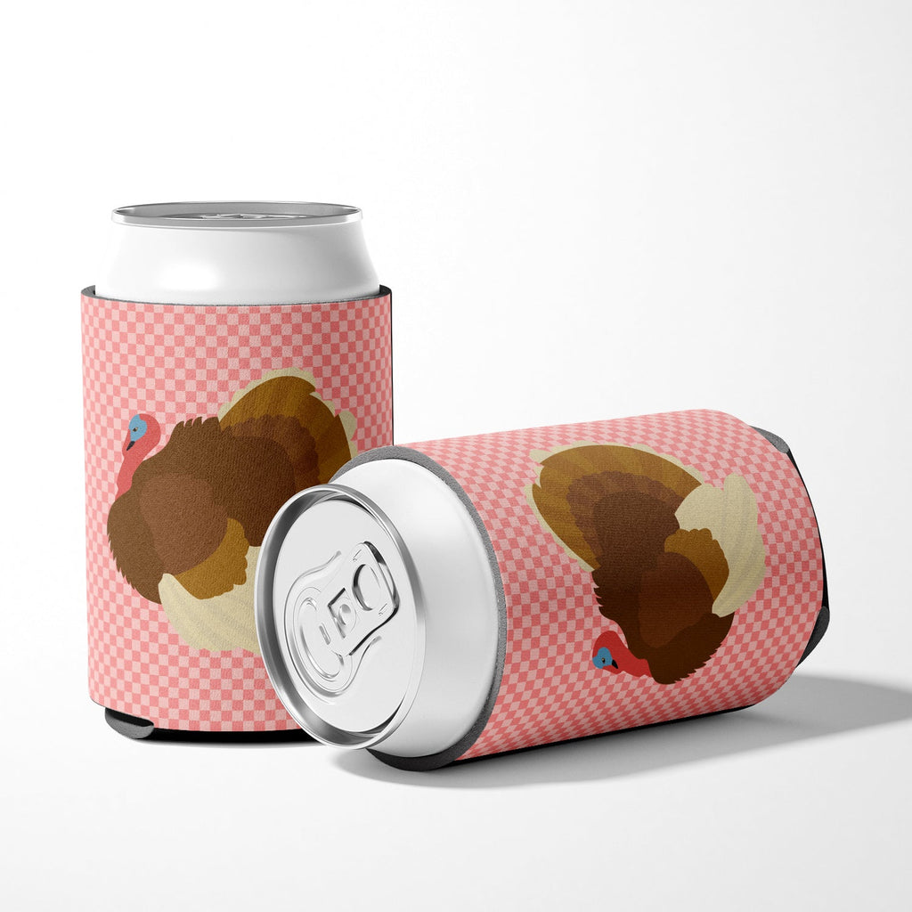 French Turkey Dindon Pink Check Can or Bottle Hugger Cooler Sleeve for Standard 12 oz Cans, Insulated Foam Beer & Soda Can Hugger Reusable