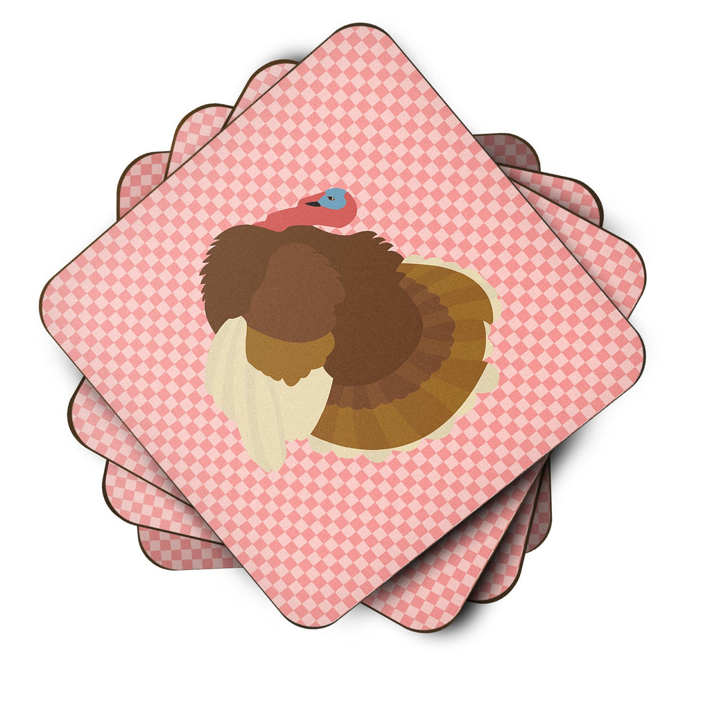 French Turkey Dindon Pink Check Foam Coasters Set of 4 Cup Coasters for Indoor Outdoor, Tabletop Protection, Anti Slip, Mouse pad Material