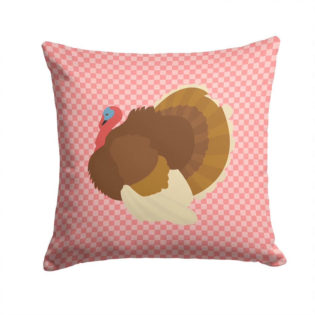 French Turkey Dindon Pink Check Decorative Throw Pillow 14x14 Indoor Outdoor Accent Cushion, Fabric Cover with Insert for Sofa, Bed, Porch & Living Room