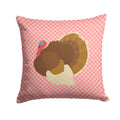 French Turkey Dindon Pink Check Decorative Throw Pillow 14x14 Indoor Outdoor Accent Cushion, Fabric Cover with Insert for Sofa, Bed, Porch & Living Room