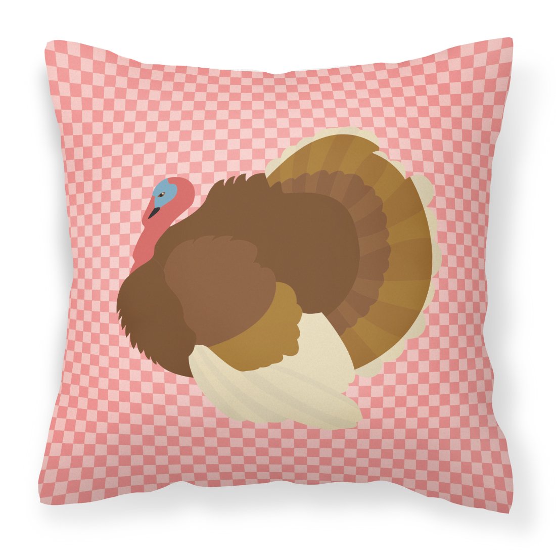 French Turkey Dindon Pink Check Decorative Throw Pillow 18x18 Indoor Outdoor Accent Cushion, Fabric Cover with Insert for Sofa, Bed, Porch & Living Room