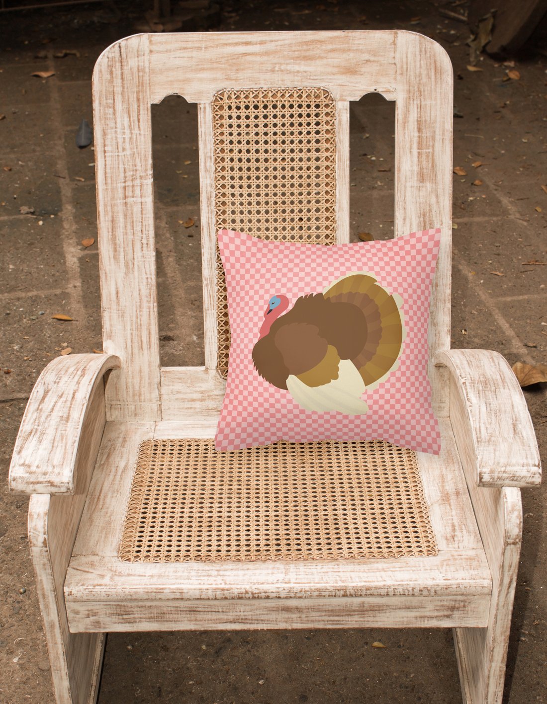 French Turkey Dindon Pink Check Decorative Throw Pillow 18x18 Indoor Outdoor Accent Cushion, Fabric Cover with Insert for Sofa, Bed, Porch & Living Room