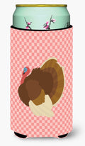 French Turkey Dindon Pink Check Tall Boy Hugger Can Cooler Sleeve Machine Washable Drink Collapsible Insulator Beverage Insulated Holder