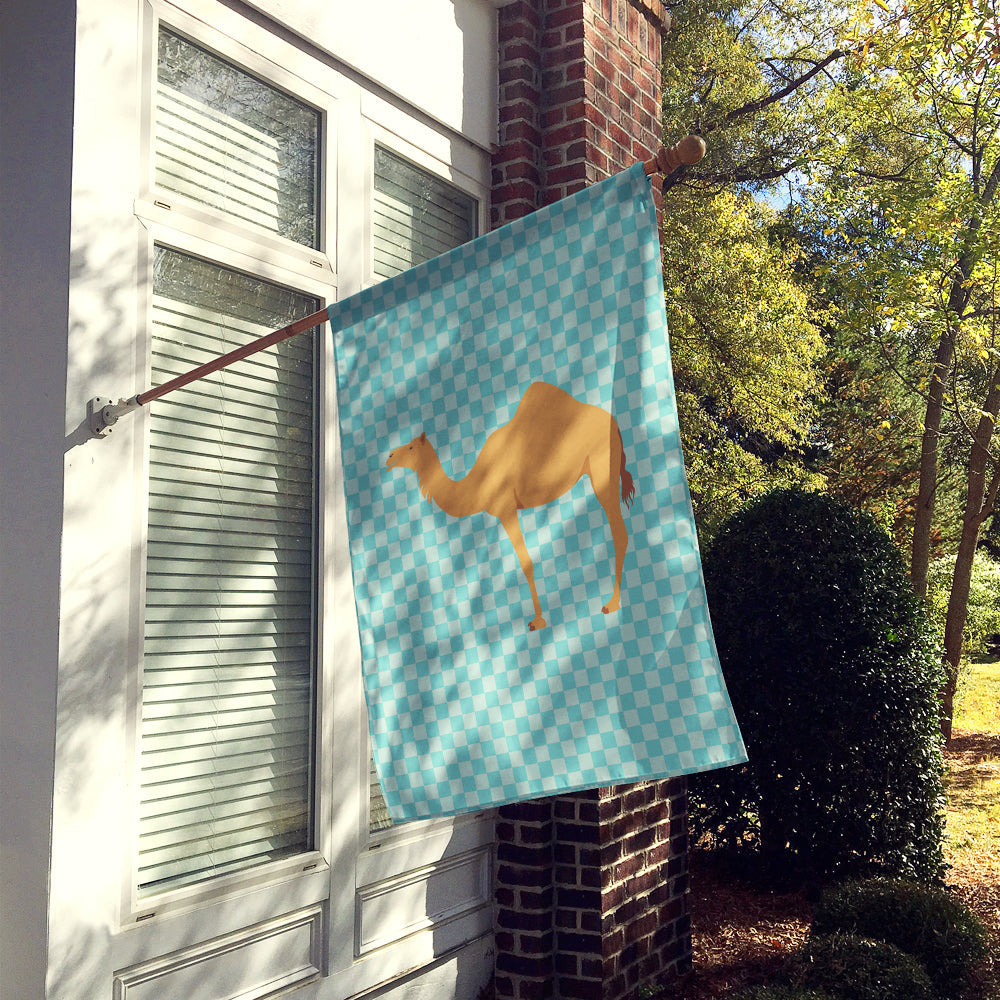 Arabian Camel Dromedary Blue Check House Flag 28x40 Porch Sleeve Pole Decorative Outside Yard Banner Artwork Wall Hanging, Polyester