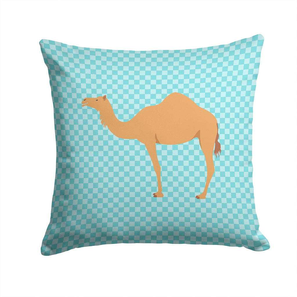 Arabian Camel Dromedary Blue Check Decorative Throw Pillow 14x14 Indoor Outdoor Accent Cushion, Fabric Cover with Insert for Sofa, Bed, Porch & Living Room