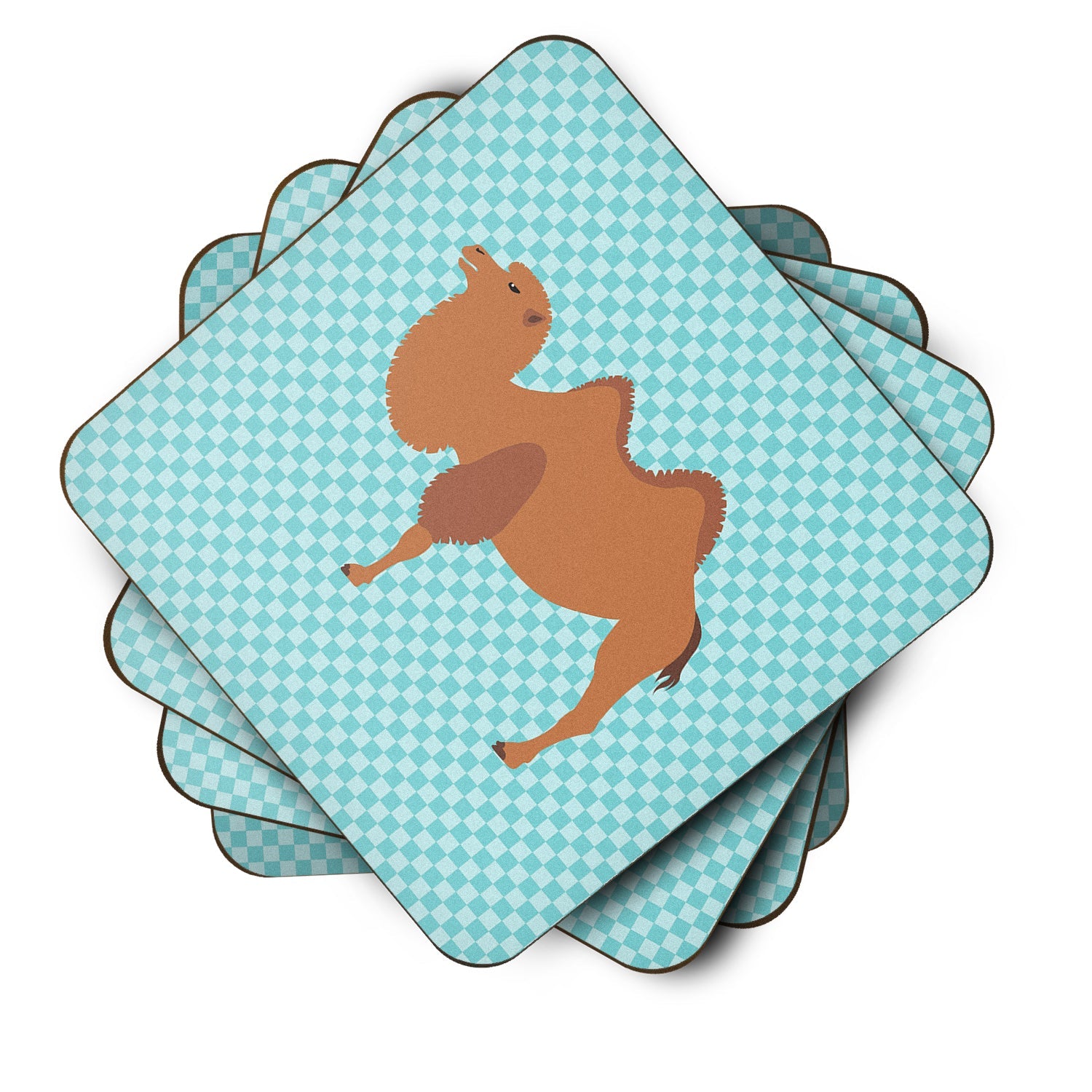 Bactrian Camel Blue Check Foam Coasters Set of 4 Cup Coasters for Indoor Outdoor, Tabletop Protection, Anti Slip, Mouse pad Material