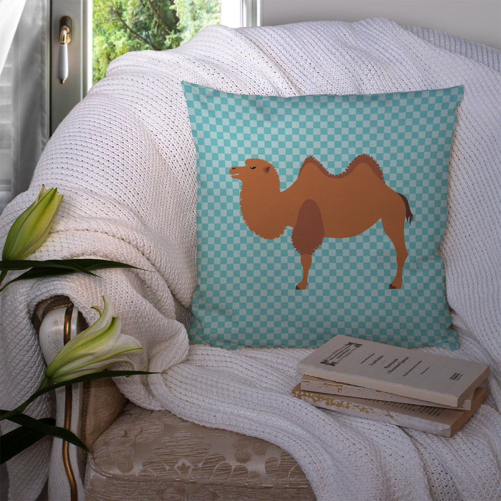 Bactrian Camel Blue Check Decorative Throw Pillow 14x14 Indoor Outdoor Accent Cushion, Fabric Cover with Insert for Sofa, Bed, Porch & Living Room
