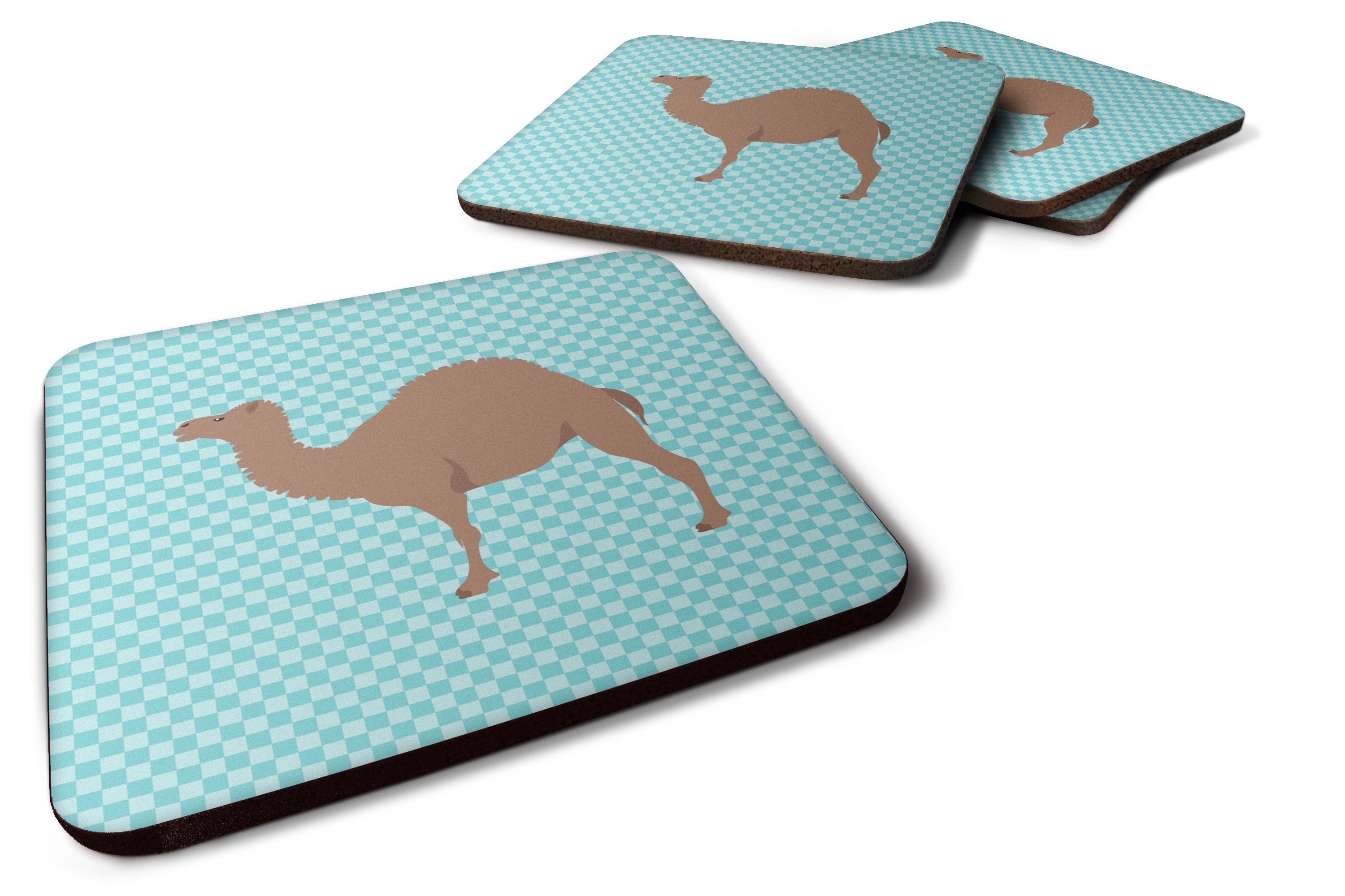 F1 Hybrid Camel Blue Check Foam Coasters Set of 4 Cup Coasters for Indoor Outdoor, Tabletop Protection, Anti Slip, Mouse pad Material