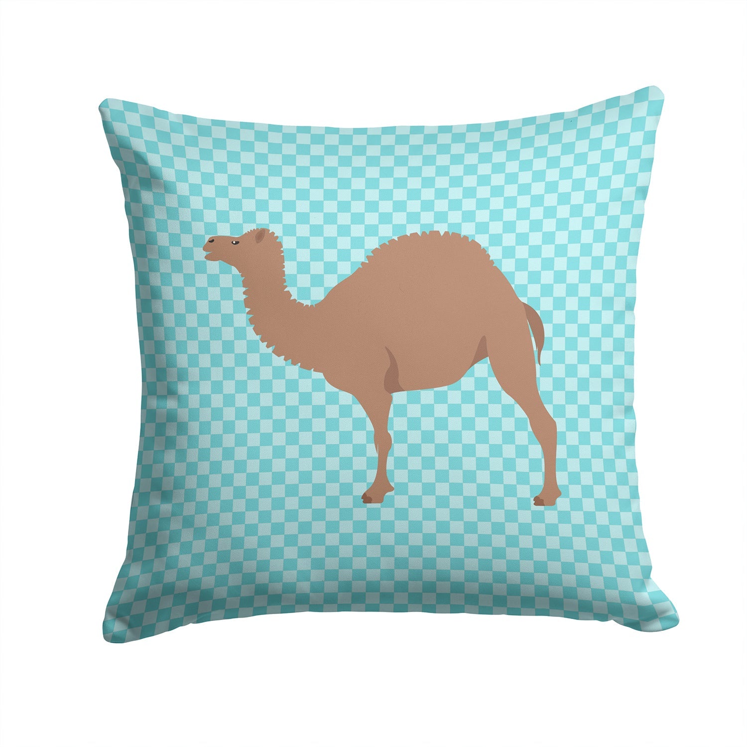 F1 Hybrid Camel Blue Check Decorative Throw Pillow 14x14 Indoor Outdoor Accent Cushion, Fabric Cover with Insert for Sofa, Bed, Porch & Living Room