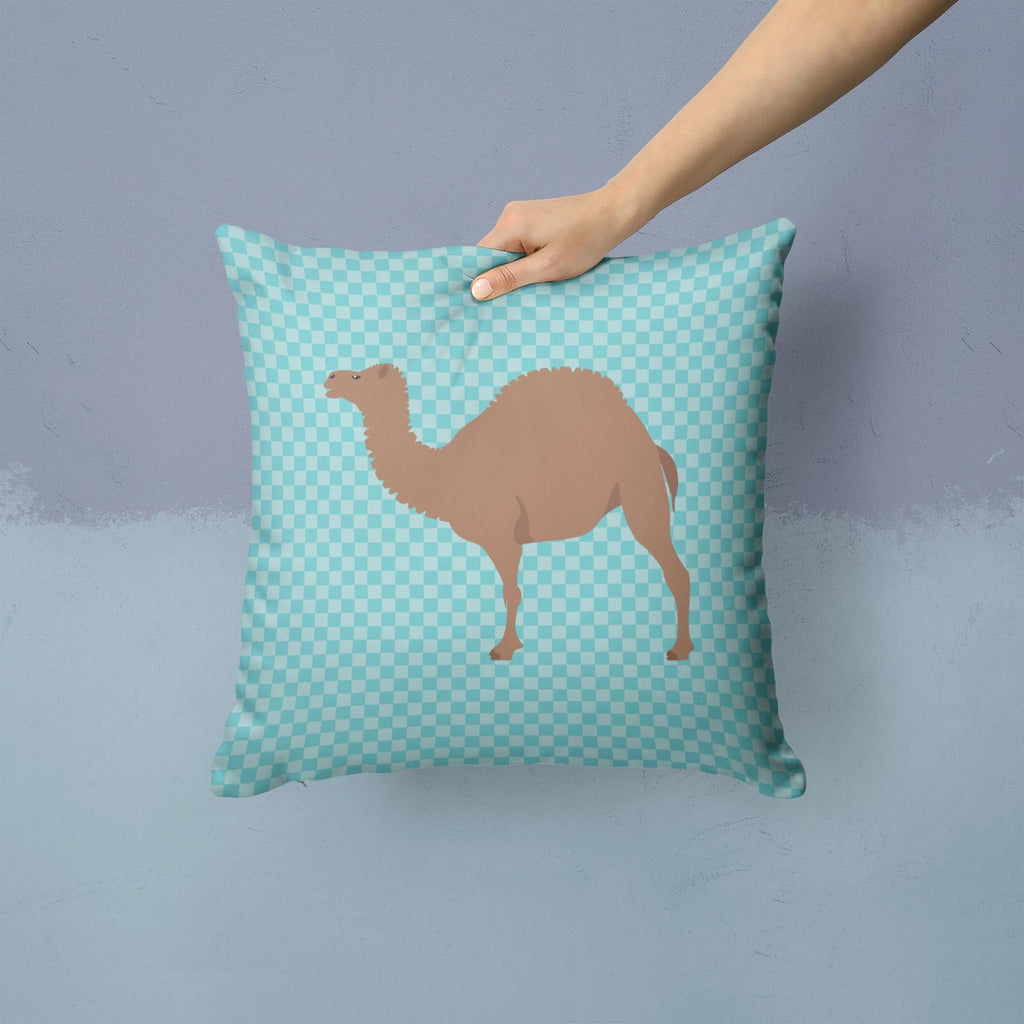 F1 Hybrid Camel Blue Check Decorative Throw Pillow 14x14 Indoor Outdoor Accent Cushion, Fabric Cover with Insert for Sofa, Bed, Porch & Living Room
