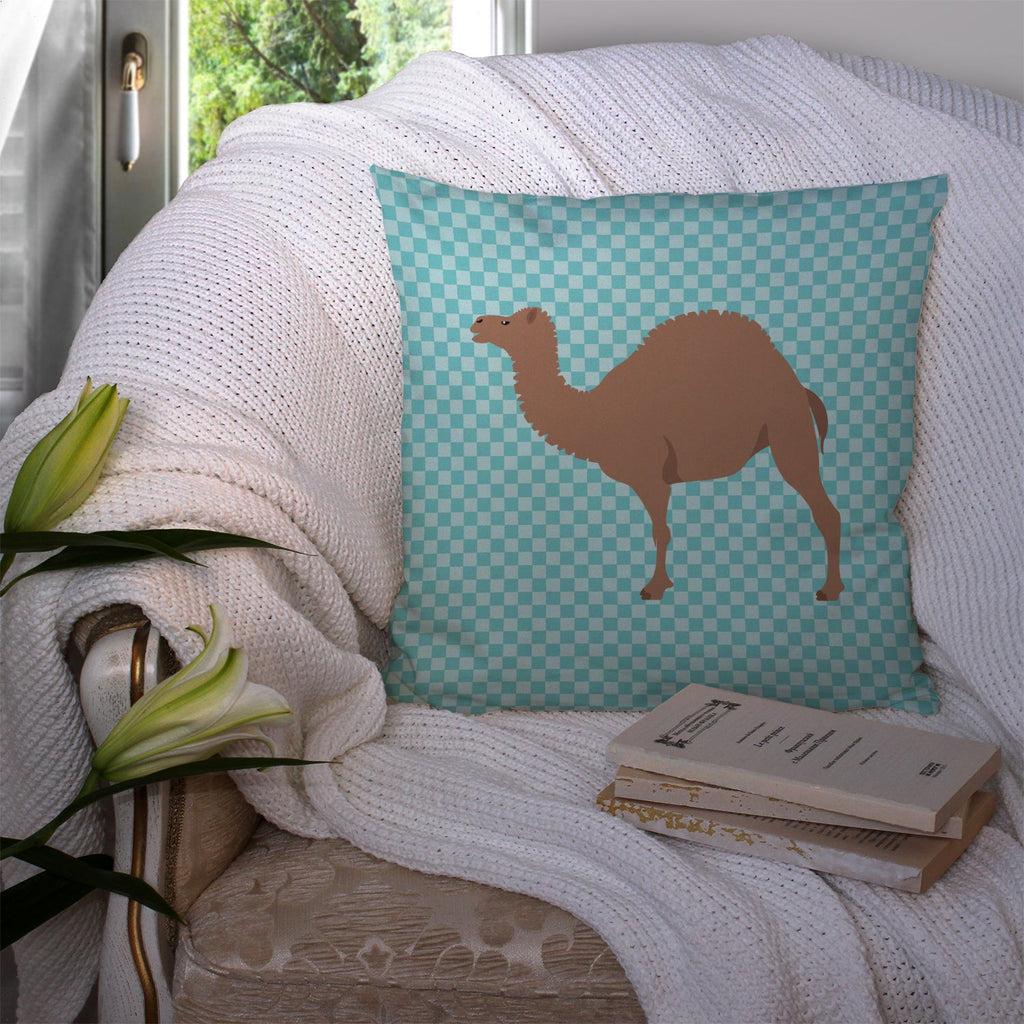 F1 Hybrid Camel Blue Check Decorative Throw Pillow 14x14 Indoor Outdoor Accent Cushion, Fabric Cover with Insert for Sofa, Bed, Porch & Living Room