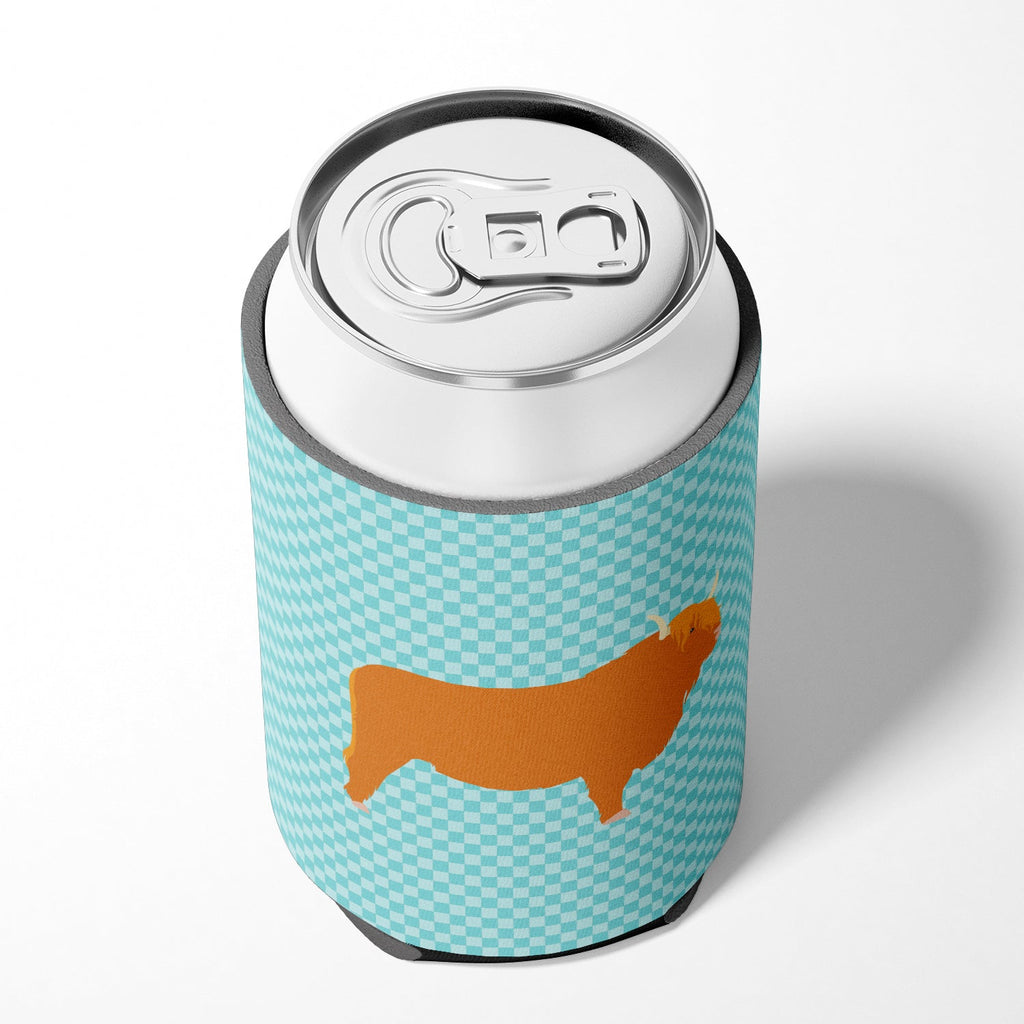 Highland Cow Blue Check Can or Bottle Hugger Cooler Sleeve for Standard 12 oz Cans, Insulated Foam Beer & Soda Can Hugger Reusable