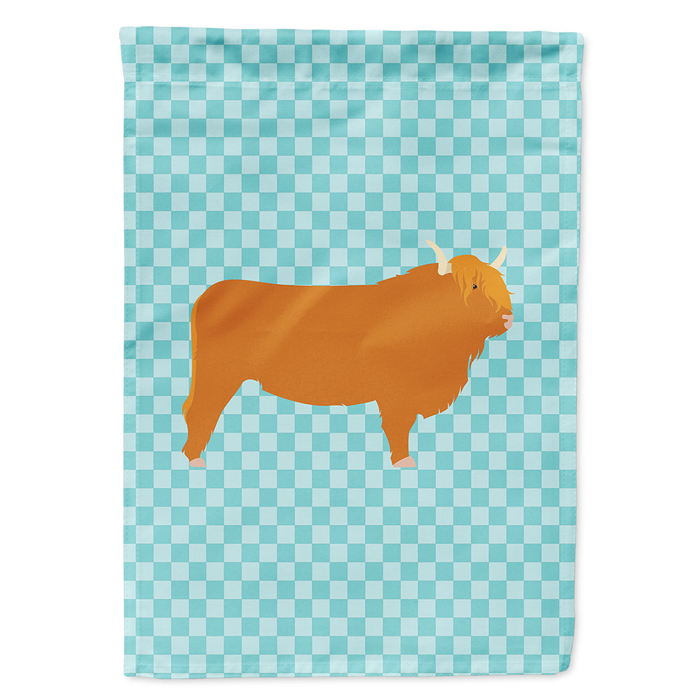 Highland Cow Blue Check House Flag 28x40 Porch Sleeve Pole Decorative Outside Yard Banner Artwork Wall Hanging, Polyester