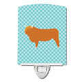 Highland Cow Blue Check Ceramic Night Light Compact, UL-Certified, Ideal for Bedroom, Bathroom, Nursery, Hallway, Kitchen, 6x4x3, Multicolor