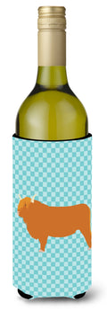 Highland Cow Blue Check Wine Bottle Hugger Gift Sleeve for Standard 750 ml Bottles, Insulated Reusable Also Fits Mini Shot & Pint Bottles
