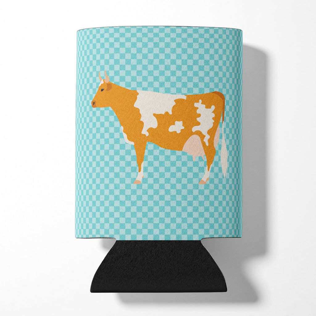 Guernsey Cow Blue Check Can or Bottle Hugger Cooler Sleeve for Standard 12 oz Cans, Insulated Foam Beer & Soda Can Hugger Reusable