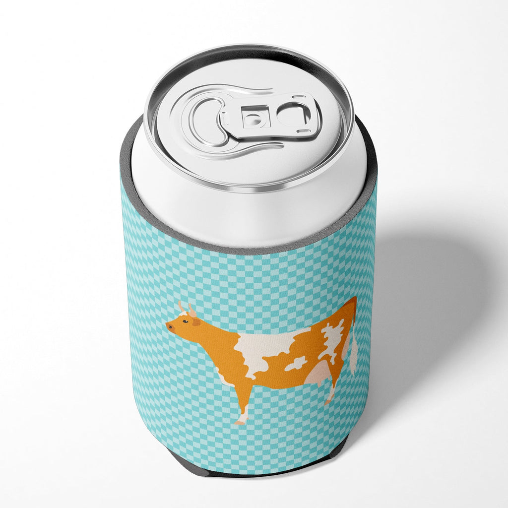 Guernsey Cow Blue Check Can or Bottle Hugger Cooler Sleeve for Standard 12 oz Cans, Insulated Foam Beer & Soda Can Hugger Reusable