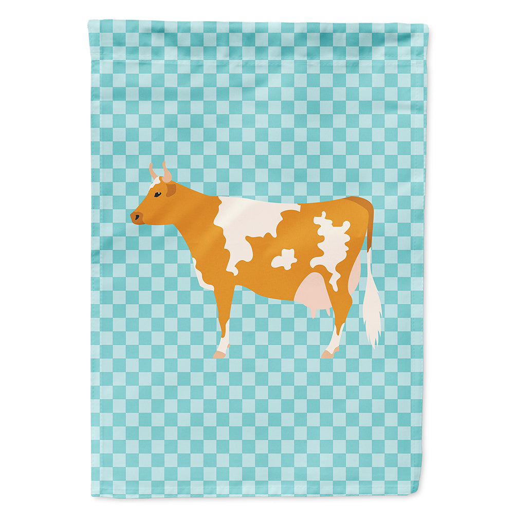 Guernsey Cow Blue Check House Flag 28x40 Porch Sleeve Pole Decorative Outside Yard Banner Artwork Wall Hanging, Polyester