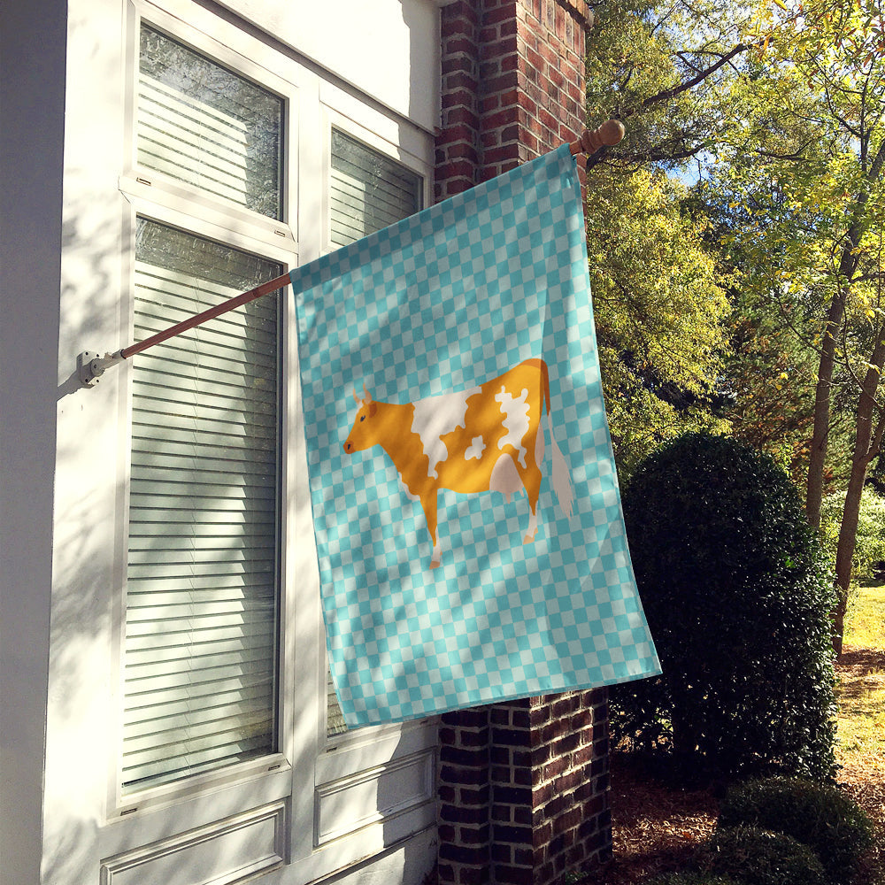 Guernsey Cow Blue Check House Flag 28x40 Porch Sleeve Pole Decorative Outside Yard Banner Artwork Wall Hanging, Polyester