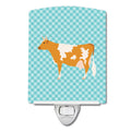 Guernsey Cow Blue Check Ceramic Night Light Compact, UL-Certified, Ideal for Bedroom, Bathroom, Nursery, Hallway, Kitchen, 6x4x3, Multicolor