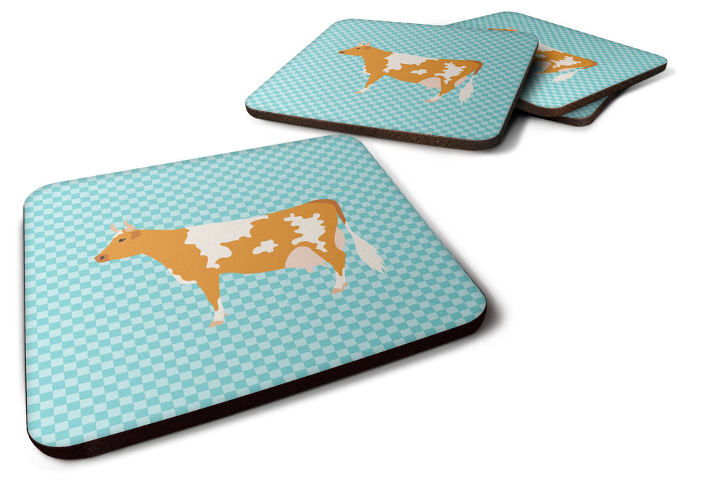 Guernsey Cow Blue Check Foam Coasters Set of 4 Cup Coasters for Indoor Outdoor, Tabletop Protection, Anti Slip, Mouse pad Material