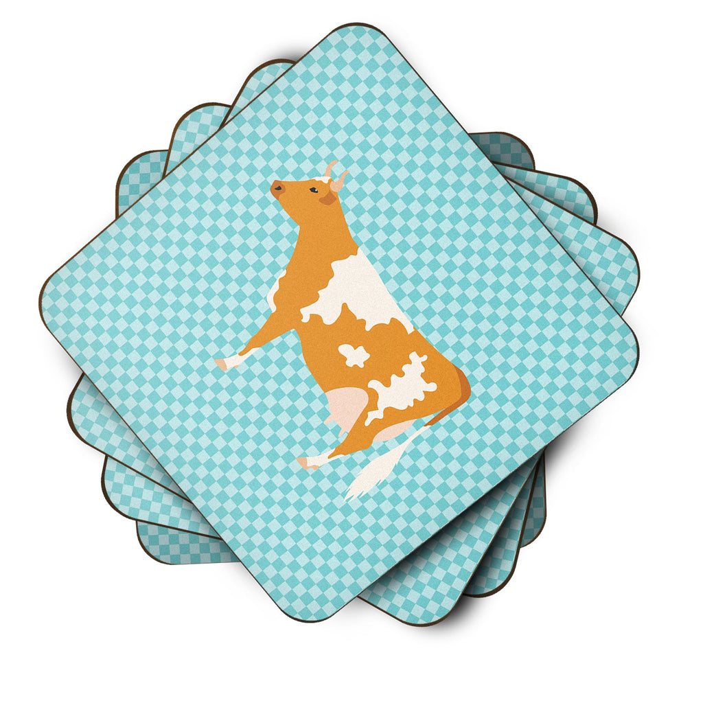 Guernsey Cow Blue Check Foam Coasters Set of 4 Cup Coasters for Indoor Outdoor, Tabletop Protection, Anti Slip, Mouse pad Material