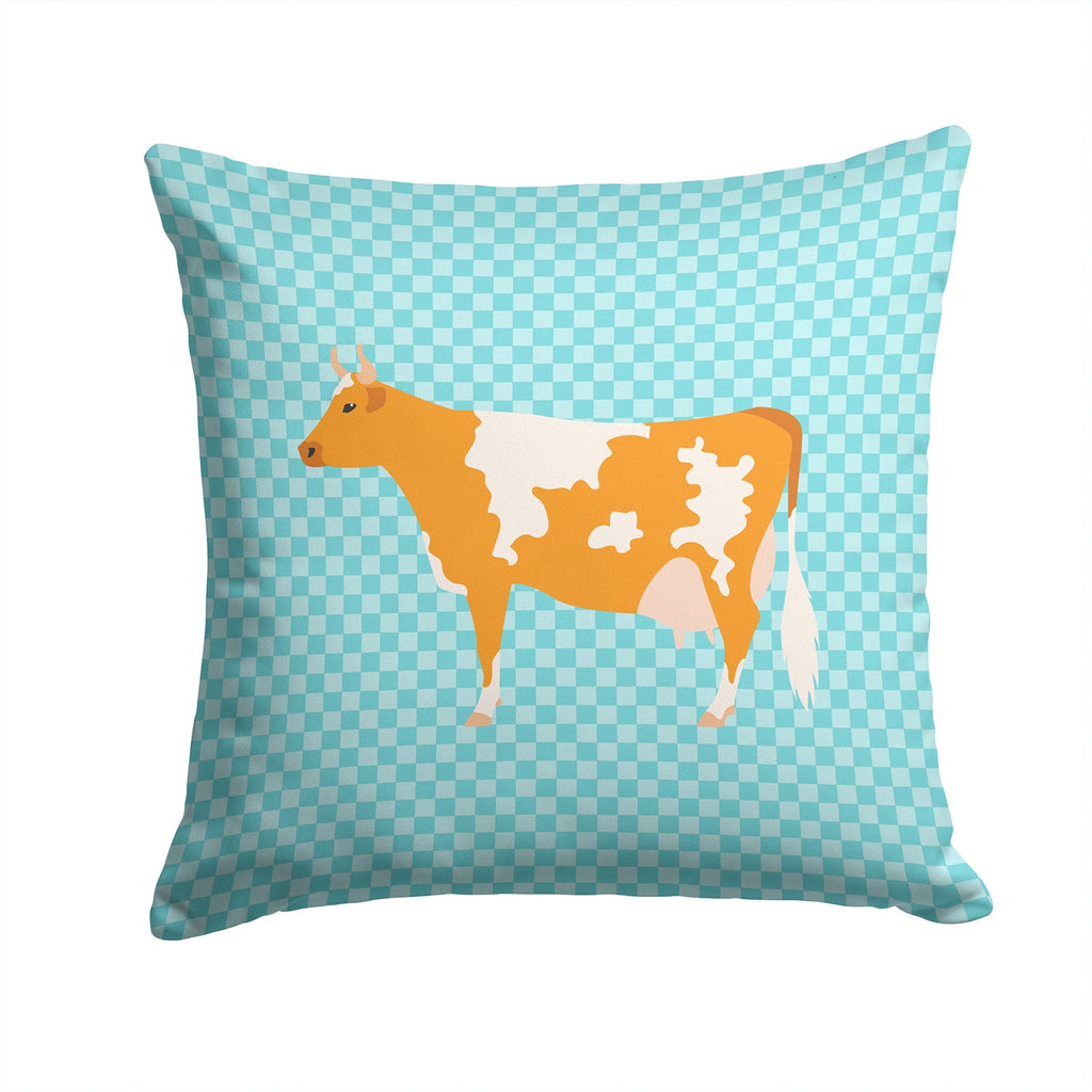Guernsey Cow Blue Check Decorative Throw Pillow 14x14 Indoor Outdoor Accent Cushion, Fabric Cover with Insert for Sofa, Bed, Porch & Living Room