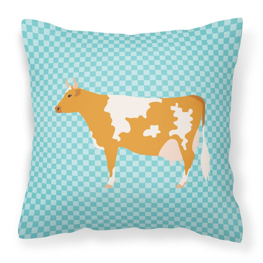 Guernsey Cow Blue Check Decorative Throw Pillow 18x18 Indoor Outdoor Accent Cushion, Fabric Cover with Insert for Sofa, Bed, Porch & Living Room